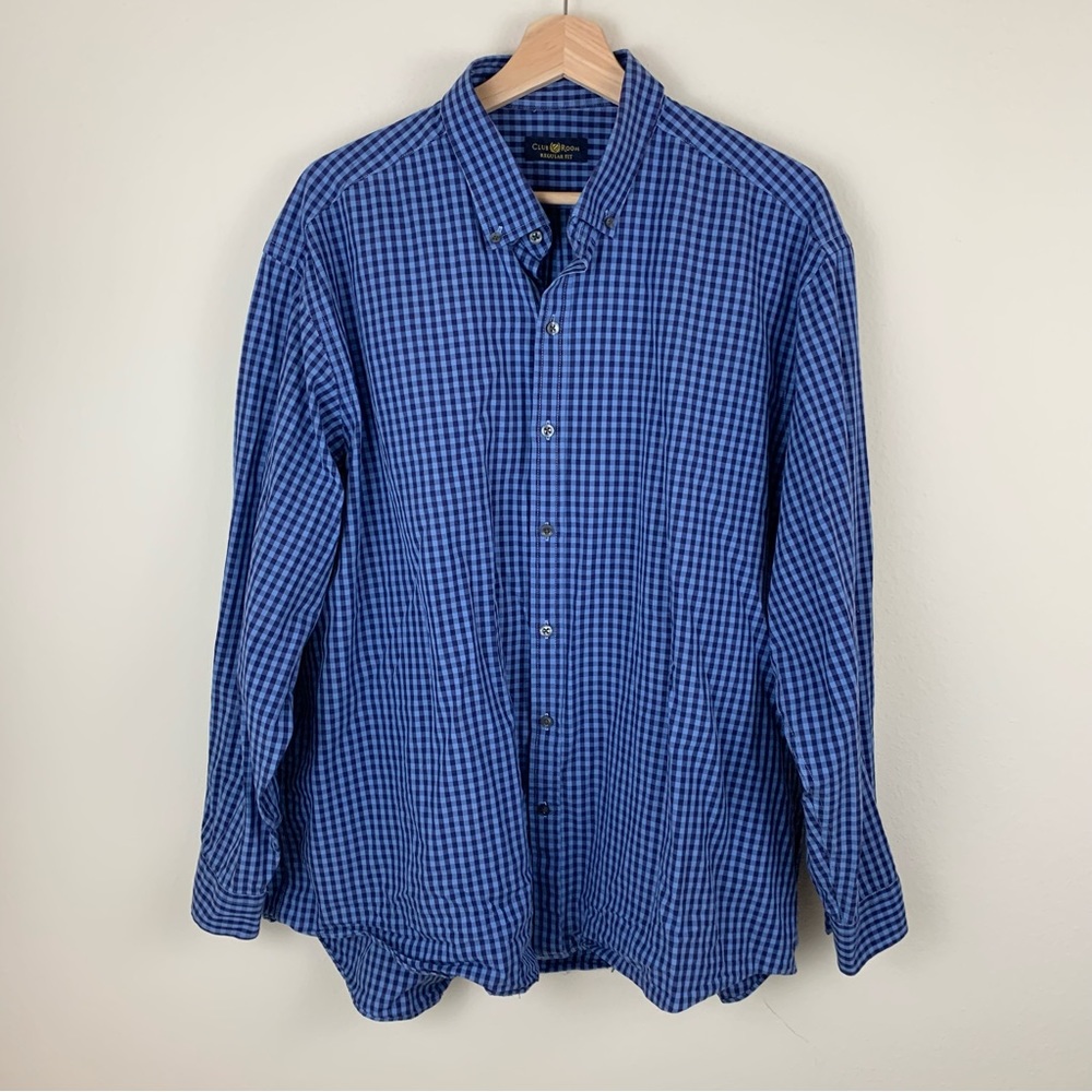 ✨5 FOR $25✨  Club Room blue black check button down shirt 18 34/35